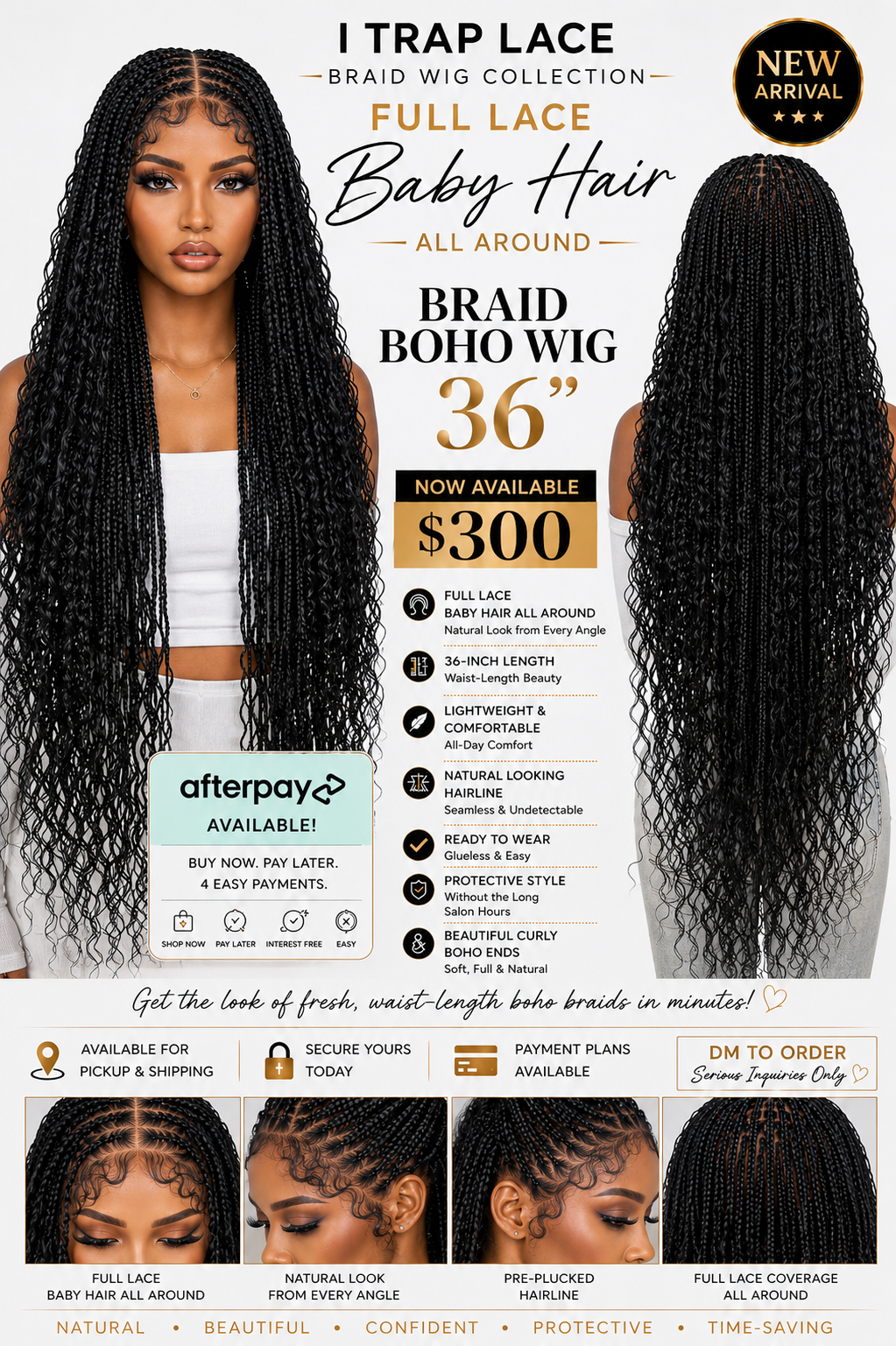 36” Knotless Boho Wigs Black